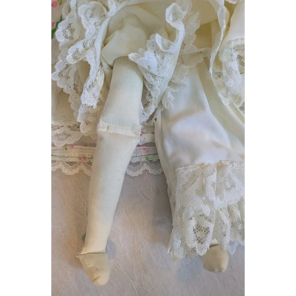 70s Cloth Doll Handmade Yarn Hair Embroidered Rag Country Signed Cottagecore 13